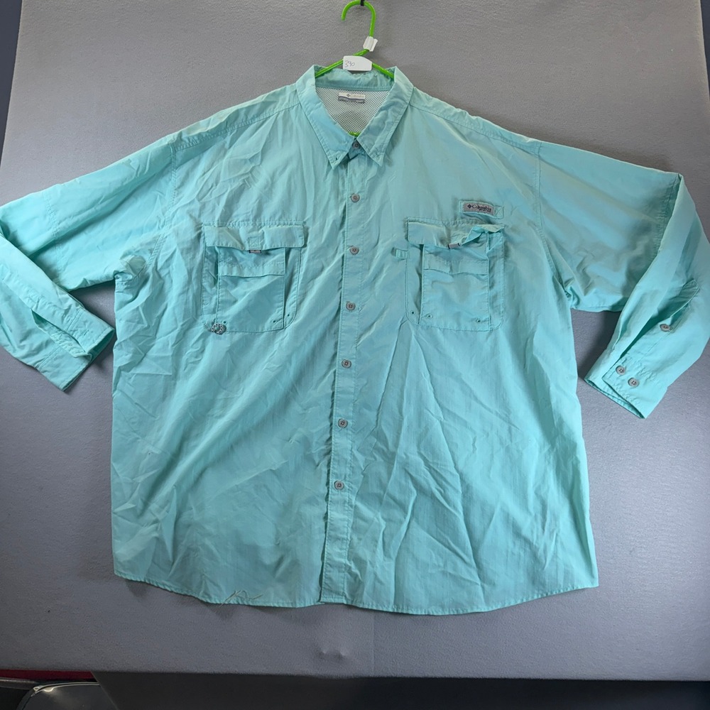 Columbia PFG Fishing Shirt Mens 4X Aqua Blue Long Sleeve Button Down Ventilated